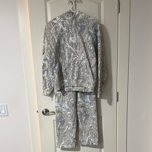 Casual Camouflage Print Women’s Hoodie & Jogger Set - Gray/Beige